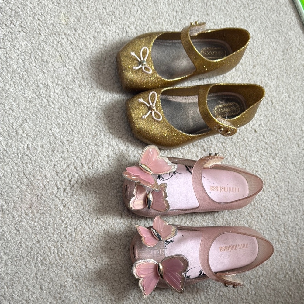 Mini Melissa Kids Glitter and Butterfly gold and pink Shoes